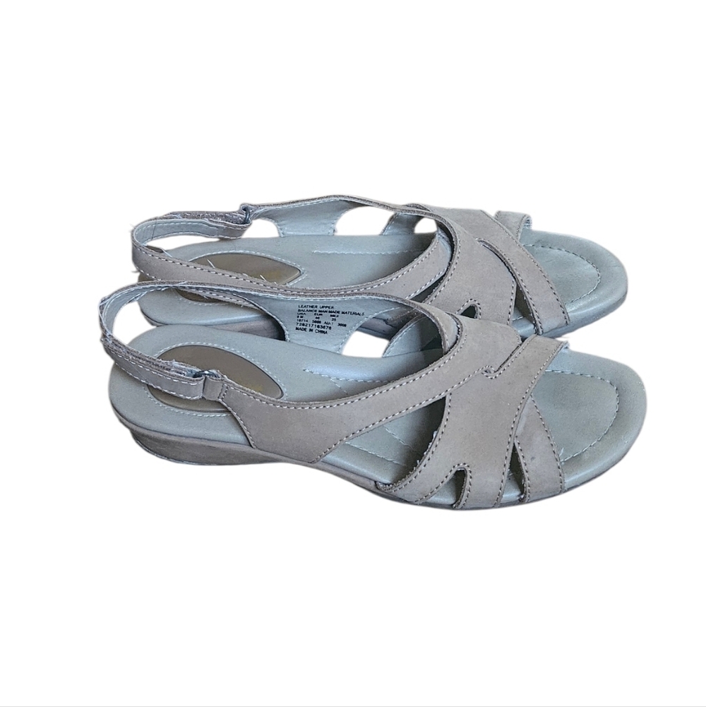 Natural Soul by Naturalizer Beige Leather Wedge Sandals Women's 9M Comfort Strap